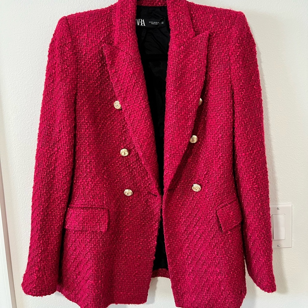 Zara Vibrant Red Tweed Blazer